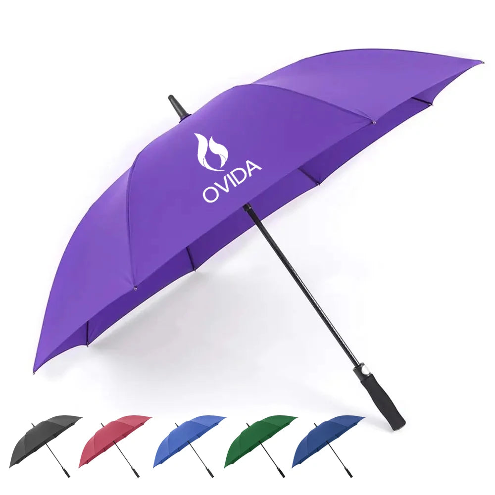 OVIDA Semi Automatic Fiberglass FramePromotion Windproof Straight Handle Golf Umbrella Custom Logo Printing
