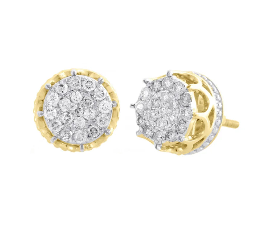New Design Iced Out Cubic Zircon 14K Gold Plated With Screw Backs Round Stud Earrings Hip Hop Jewelry for Men Women