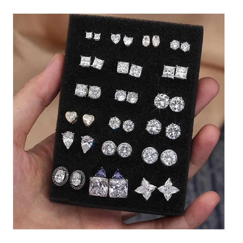 SE-2 Wholesale Classic Four/Six Claw Setting 6mm Diamond Earrings 925 Sterling Silver 5A Zircon Women Earrings Fashion Jewelry