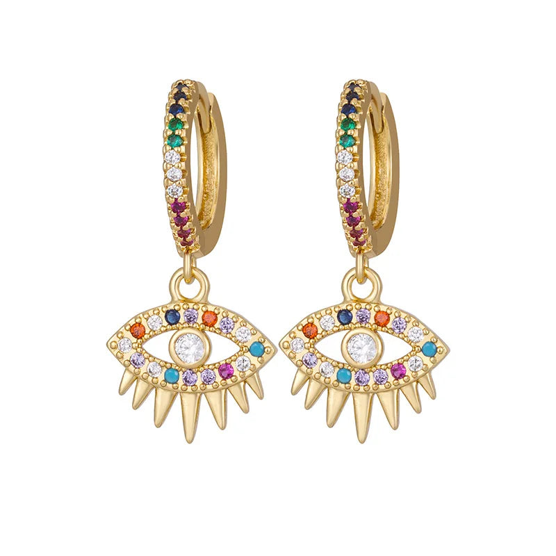 Bohemian Colorful Zircon Nazar Evil Eye Earrings for Women Colored Diamond Eye Drop Earrings