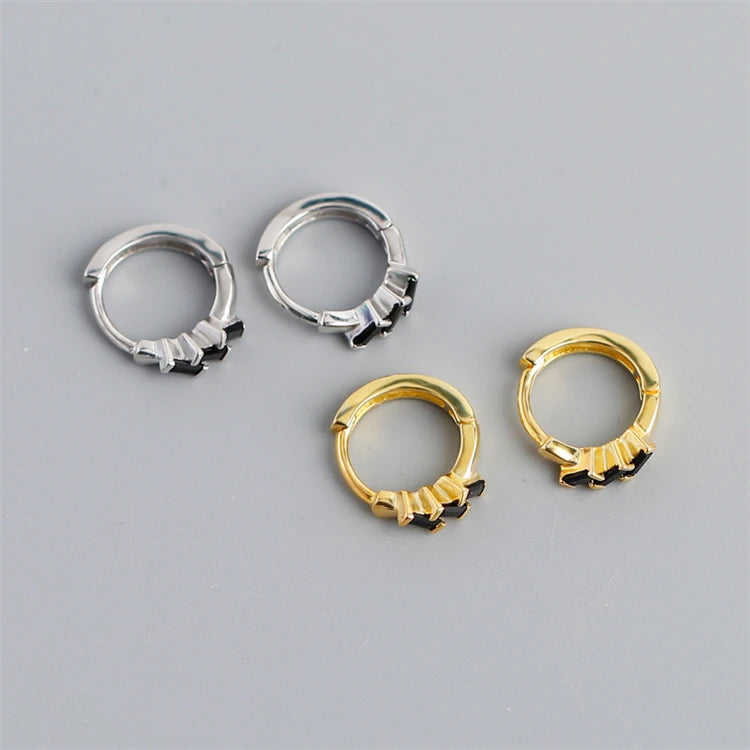 New Trendy 925 Sterling Silver 18k Gold Plated Geometric Black Rectangle Baguette Zircon Hoop Earring Women Fine Jewelry