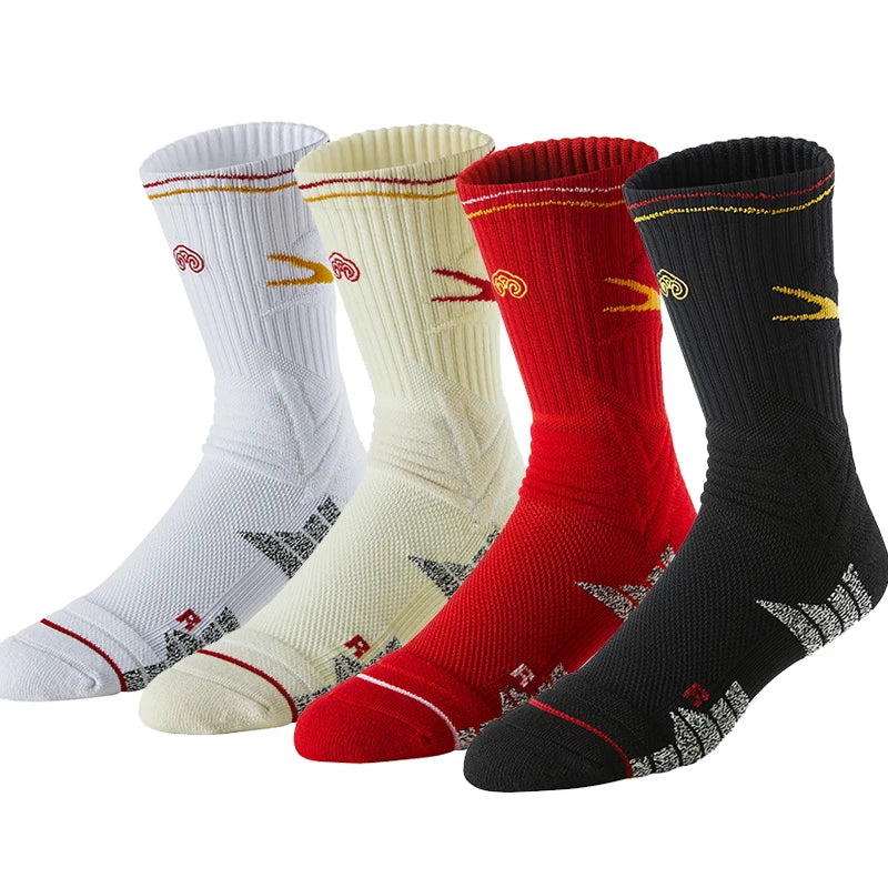 Veidoorn Anti-Slip Grip Basketball Socks Embroidered Body Quick Dry Thick Breathable Crew Height Animal Pattern Autumn Season
