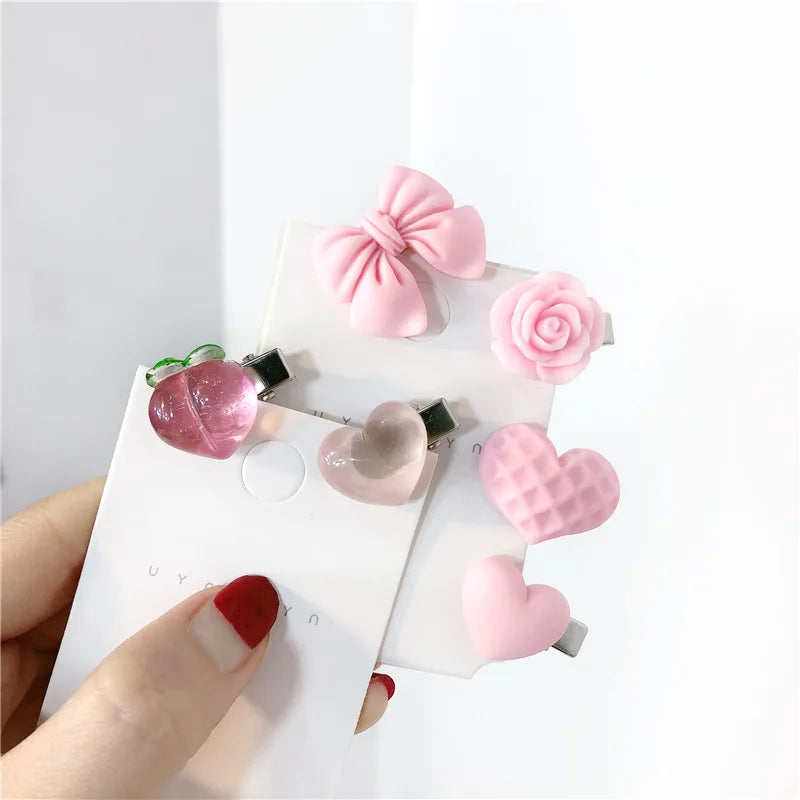ShangHai Sweet Pink Hair Clips for Women Girl Bowknot Honey Peach Heart Flower Hair Pins Fashion Hair Accessories Jewelry Gifts