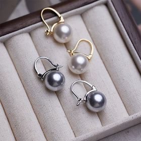 Classic Round Shape 12mm Imitation Pearl Earrings 925 Silver Earrings Wholesale