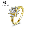 Round Brilliant Lab Diamond Wedding Jewelry Certified 0.6ct Moissanite Halo Engagement Rings for Women Sunflower 10K Solid Gold