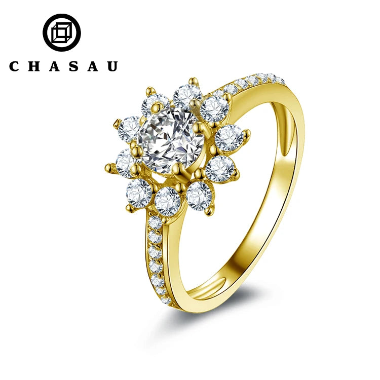 Round Brilliant Lab Diamond Wedding Jewelry Certified 0.6ct Moissanite Halo Engagement Rings for Women Sunflower 10K Solid Gold