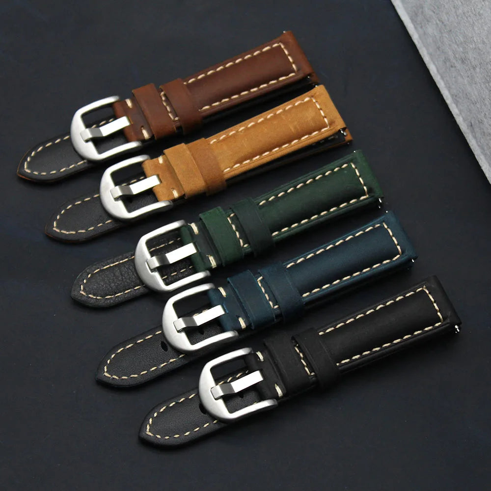 20mm 22mm 24mm 26mm Handmade Crazy Horse Leather Watch Strap Top Calf Quick Release Genuine Leather Watch Band for Vintage Watch