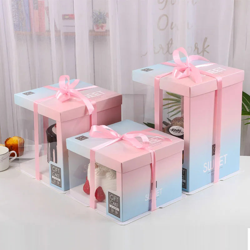 White 12inch Packaging Stobag 10pcs Cake Kraft Paper Box Transparent Cover for