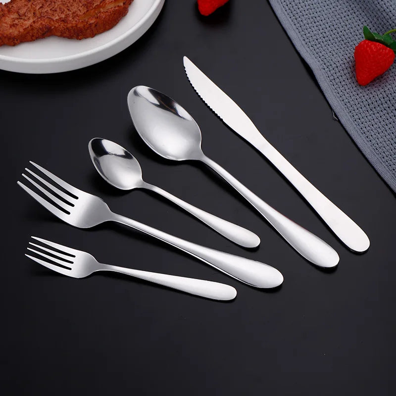 Customized 5pcs Stainless Steel Cutlery Set Full Dinnerware with Mirror Polish for Wedding Home Restaurant-Knife Spoon Fork Logo