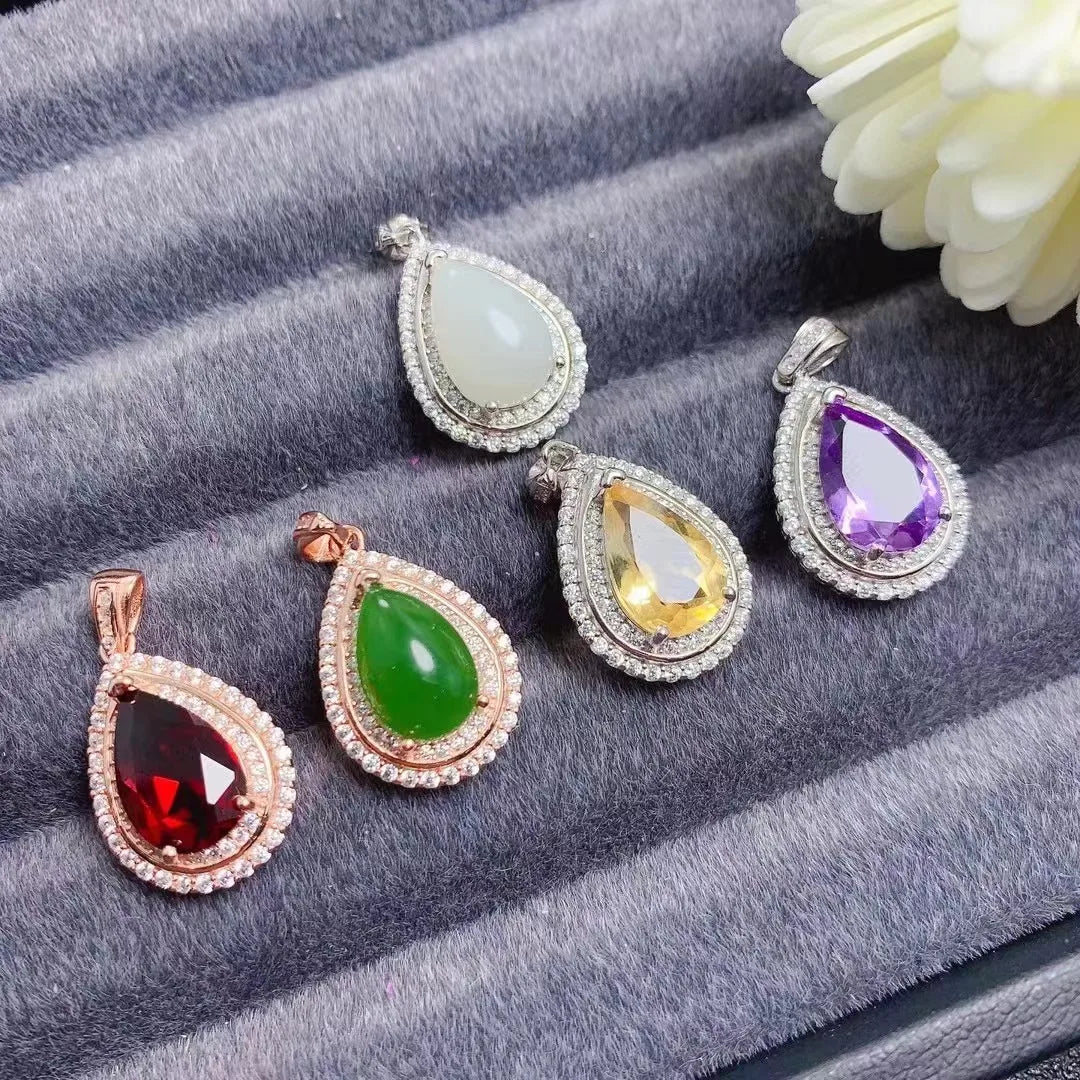 Custom One Piece 925 Sterling Silver Natural Gemstone Hip Hop Charms Mother's Day Gift Choker Jewelry Necklace Women