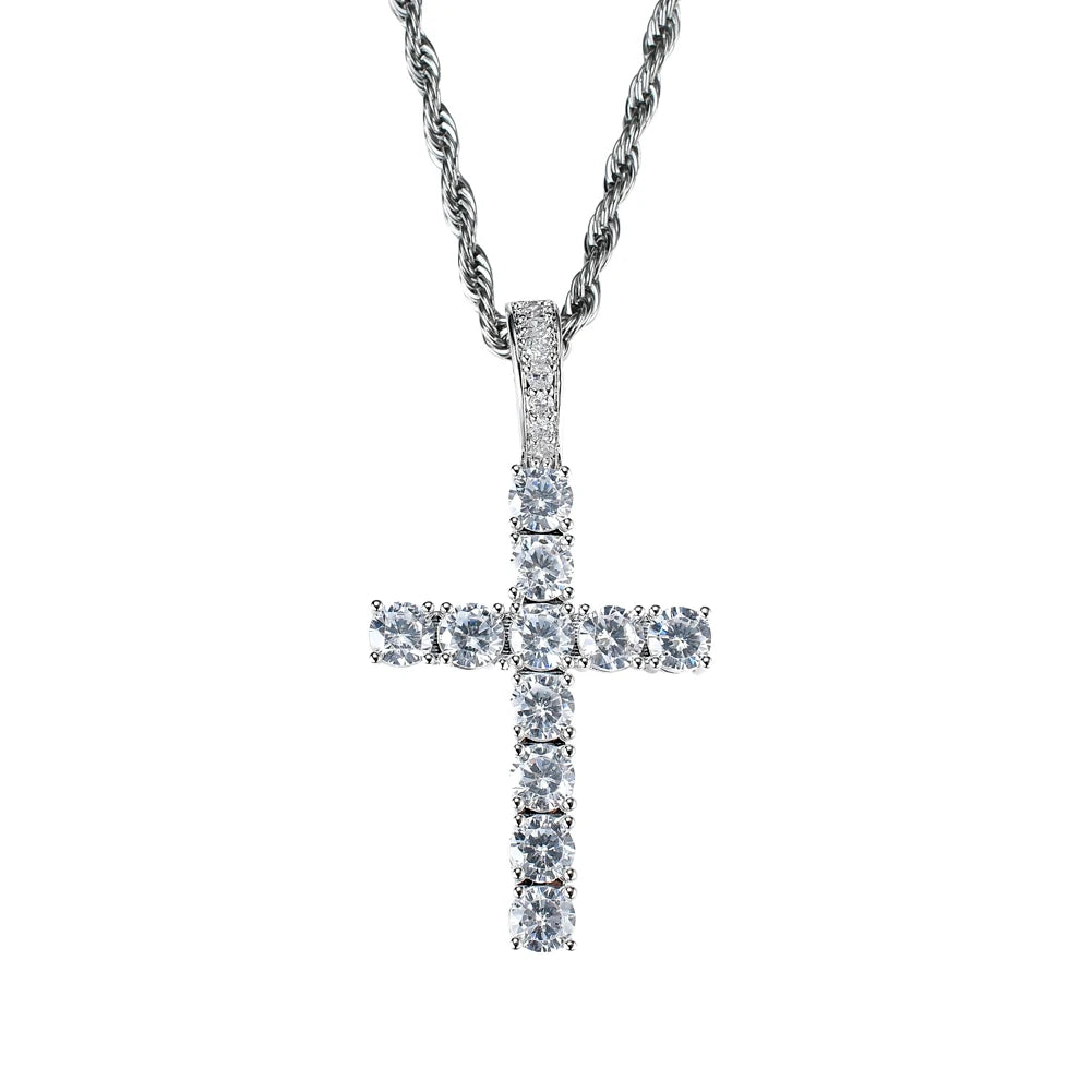 CN020  Hip Hop Cross Pendant Brass Micro Pave with Zircon Stone Necklace Jewelry for Men and Women