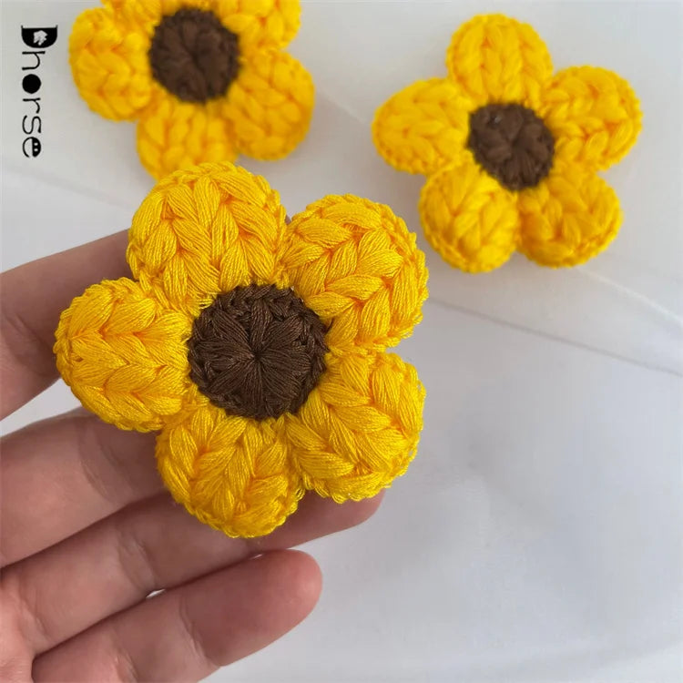 New 5.5cm Bright Yellow Sew-On Rhinestones PVC Fabric 3D Flower Design Sun Flower Kids Dress Decorative Crochet Handmade Patches