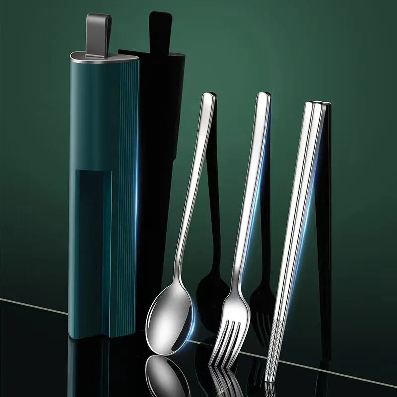 Portable 3-Piece Eco-Friendly 304 Stainless Steel Korean Cutlery Set Student-friendly Flatware for Outdoor Camping Includes