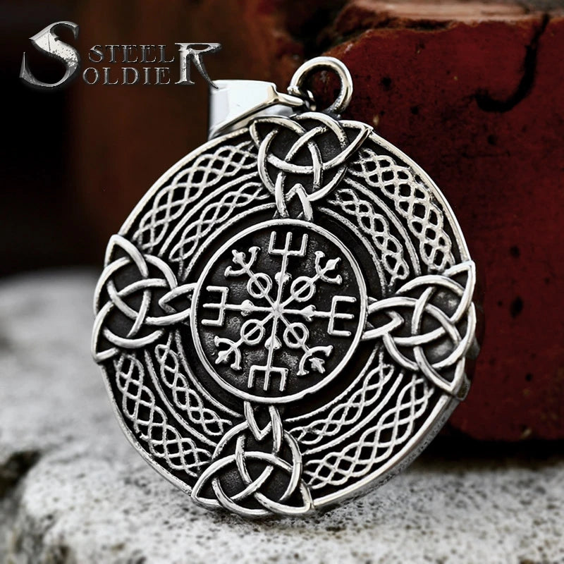 SS8-1332P 2023 New Arrival 316L Stainless Steel Viking Knot Celtic Knot Pendant Vegvisir Compass Pendant for Men Unique Design