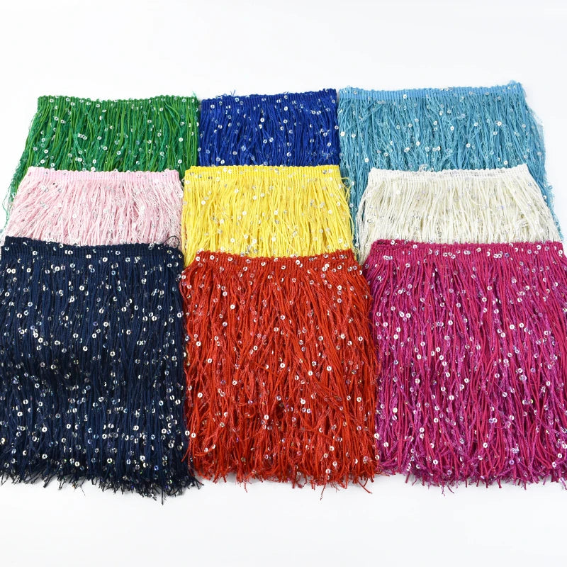 Deepeel RC902 20cm Garment Accessories Sequins Colored Gold Tassel Silk Fringed Lace