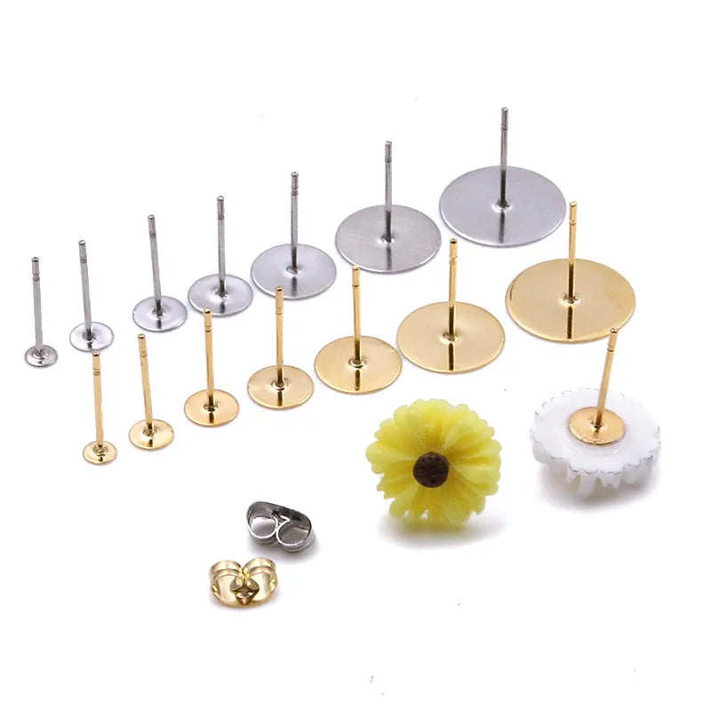 Stainless Steel Earring Studs Blank Post Base Pins With Earring Plug Findings Ear Back for DIY Jewelry Making
