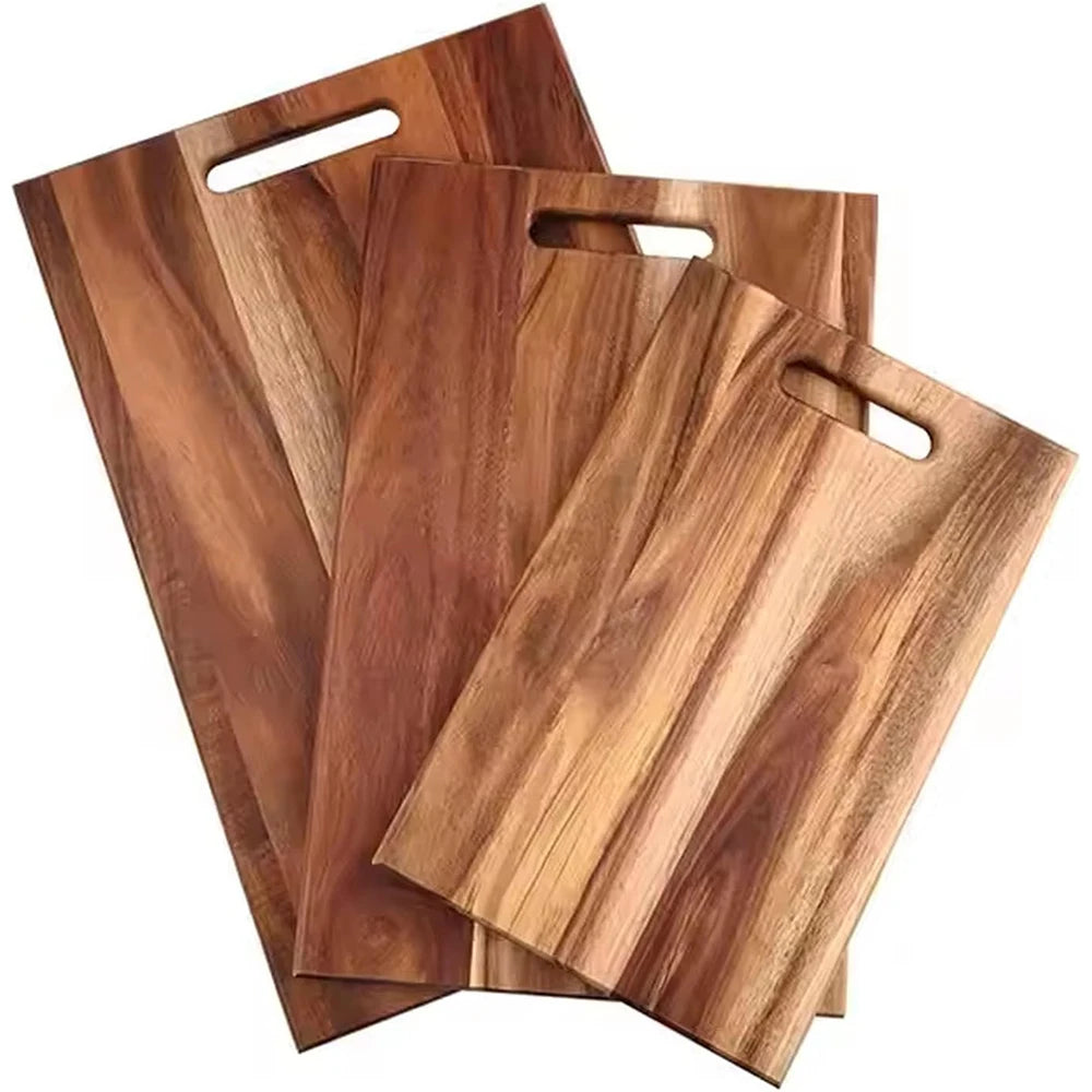 Modern Acacia Wood Cutting Boards Set 3 Handle Smooth Surface Solid Chopping Butcher Block Eco-Friendly Kitchen Serving Tray