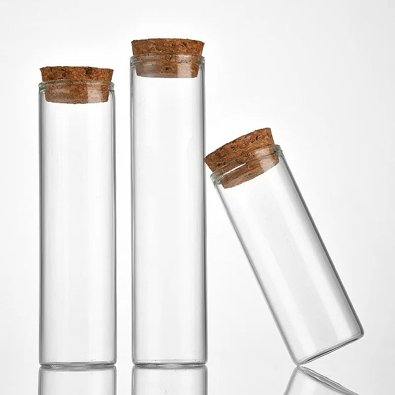 FOCSTAR Transparent Clear Glass Storage Jars 12~60ML Empty Cylinder Shape Test Tube with Cork Stopper (BTL021)