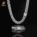 NUOYA 15MM Stock Wholesale Hip Hop Choker White Gold Plated Iced Out Diamond Silver Chain Cuban Necklace