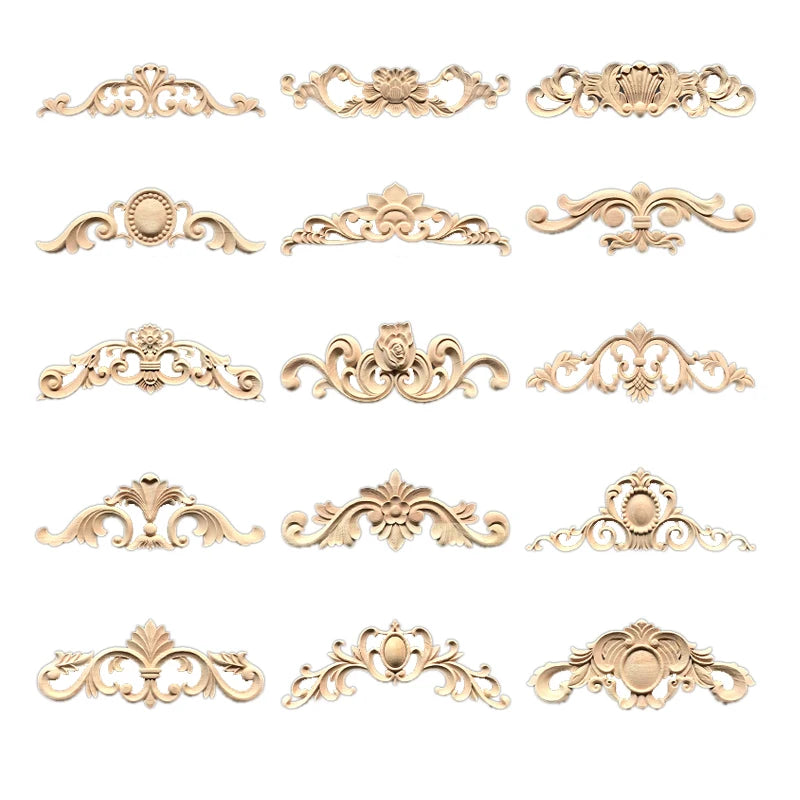 Furniture Embellishment Solid Wood Applique Onlays Hand Carved Decal Unpainted Bed Door Cabinet Decor Living Room Outdoor