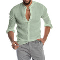 New Men Autumn Cotton and Linen Long Sleeve Shirt Solid Color Fashion Men O-Neck Shirt From China