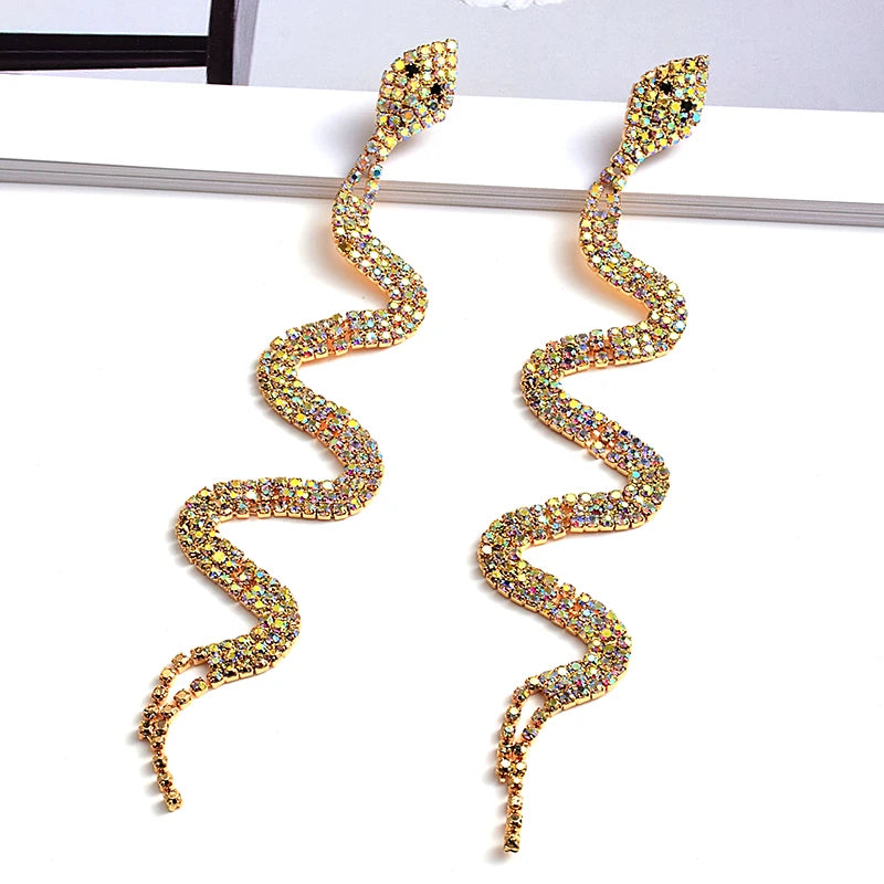 Top Selling Exaggerated Rhinestone Snake Earrings Fashion Luxury Diamond Long Charm Snake Dangle Earrings Jewelry