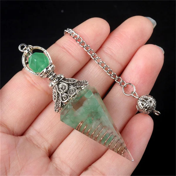 Natural Healing 6 Faceted Hexagonal Pointed Cone Resin Spiritual Pendant Dowsing Pendulum Reiki Gemstone Fashion Pendants Charms