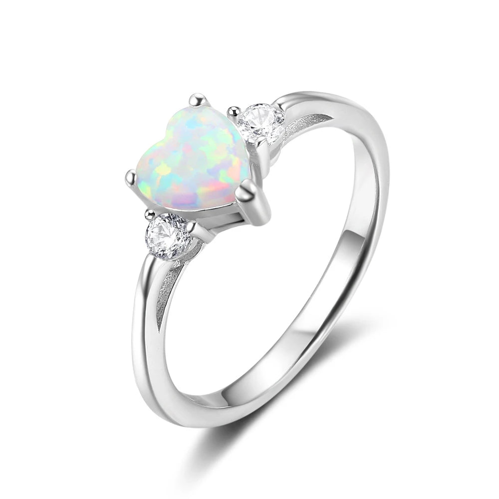 Anillo De Plata Engagement 925 Sterling Silver Moonstone Heart Opal Ring for Women