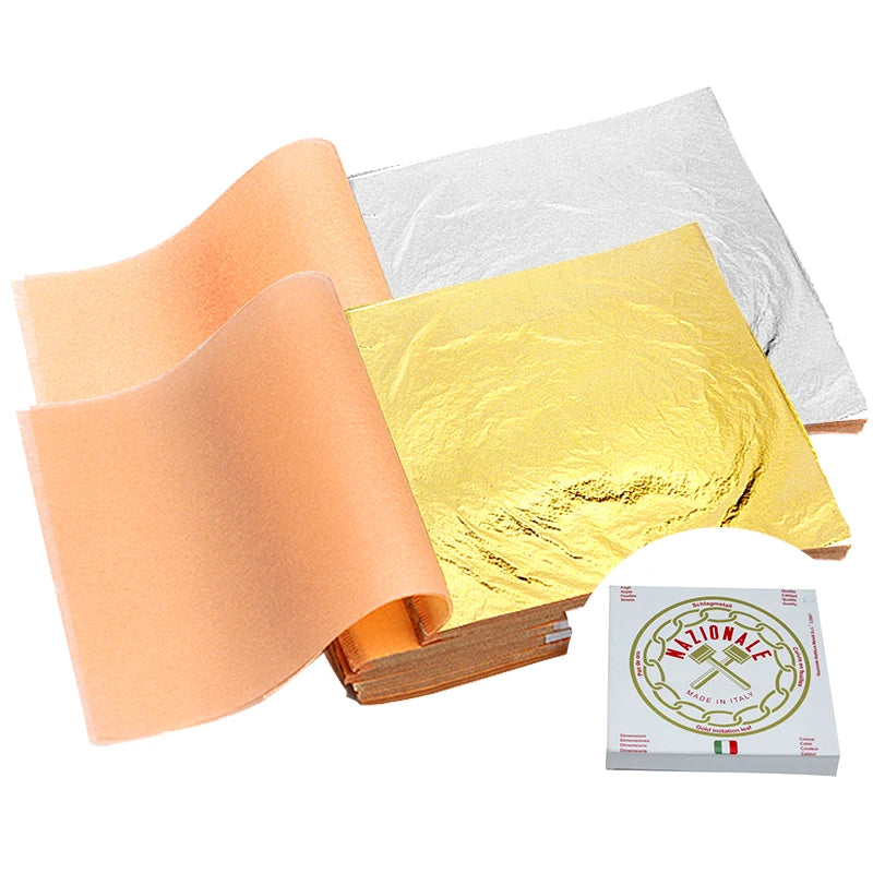 14cm 500 Sheets/Box Genuine Copper Leaf Imitation Gold Leaf Foil Booklet for Furniture Ceiling Crafts Art Nails Decoration