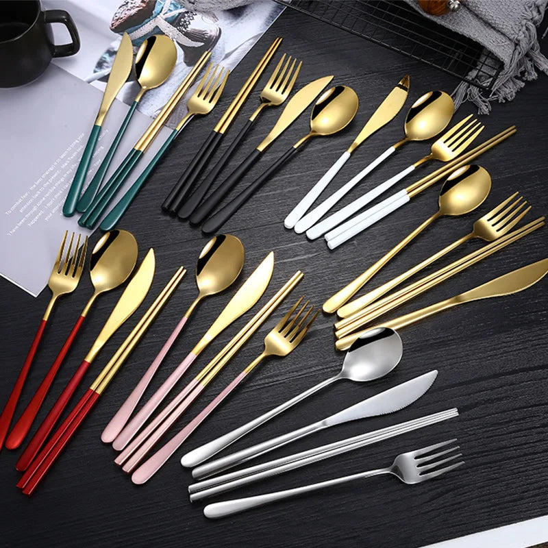 Korean Spoon Stainless Steel Durable Dinnerware Set Portable Cutlery Set With Case for Outdoor Use