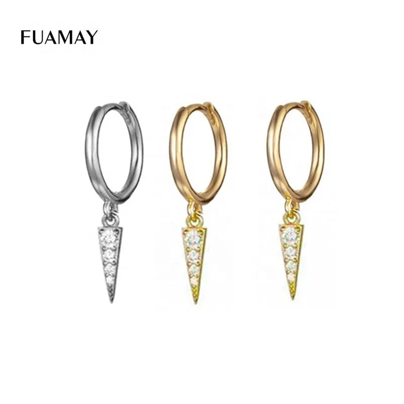 FUAMAY Gold Plated Triangle Spike Hoop Earrings Zircon Jewelry Piece for Drop Earring Making for Wedding Party and Gift