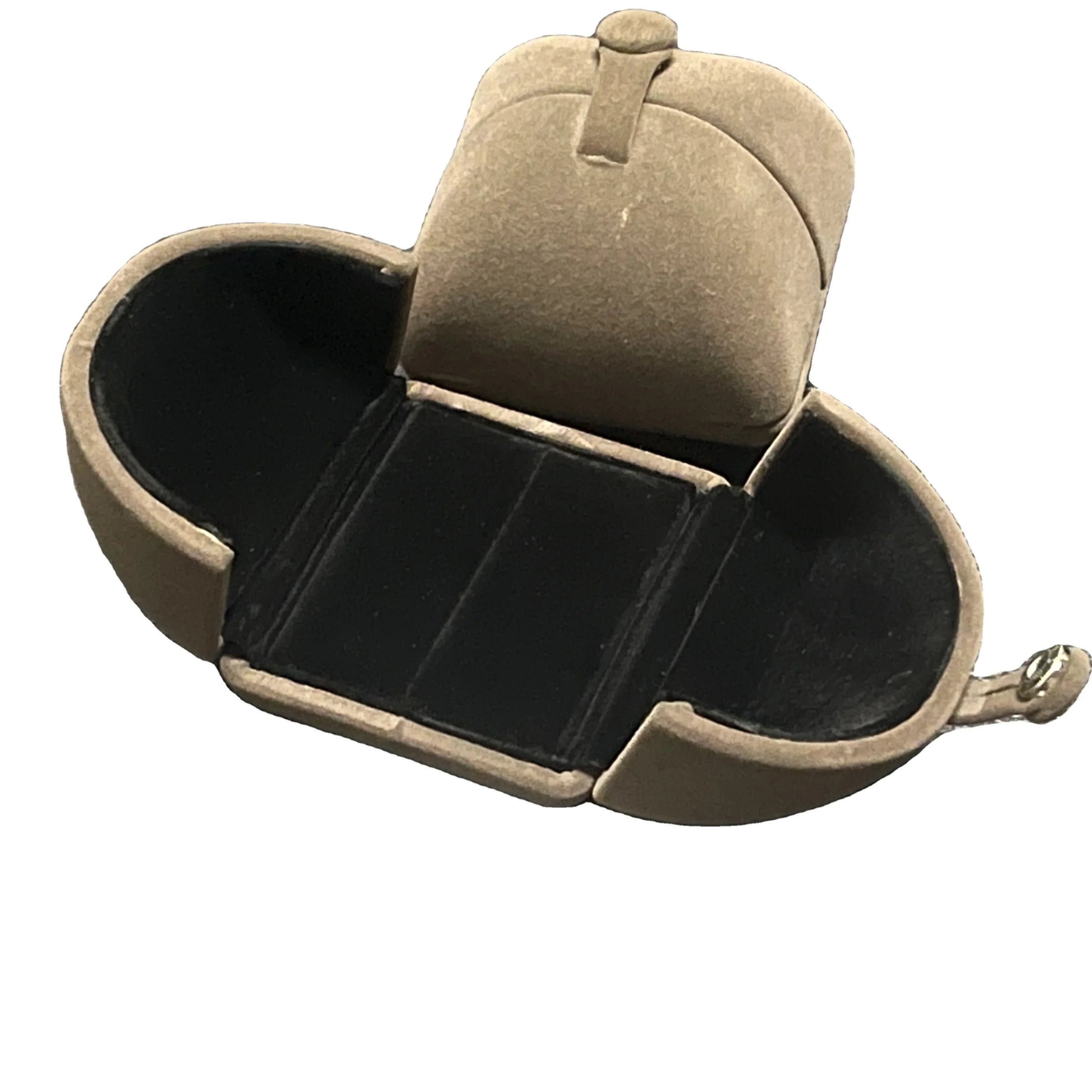 Luxury Double Door Velvet Ring Box with Hook & Loop Closure Floral Pattern Embossed Printing-Jewelry Storage