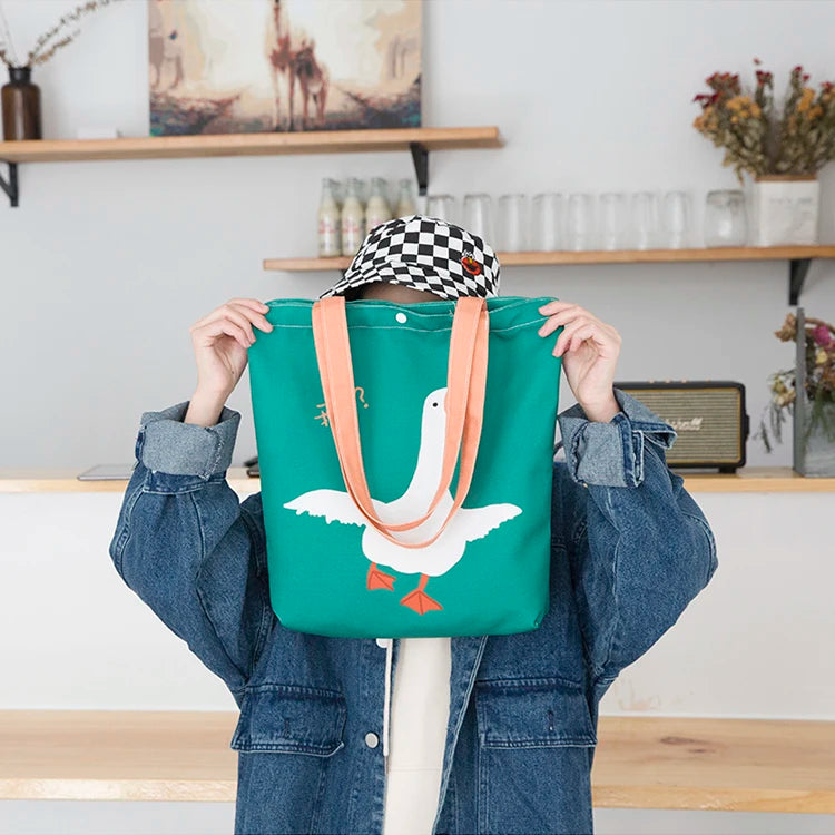 Best Sale Wholesale Large Cotton Shopping Tote Bag Silk Screen Printed Custom Logo Button Snap Closure Eco-Friendly Handles Gift