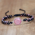 Gemstone Hexagon Rhodonite Charm String Beads Braided Bracelet Friendship Macrame Wrap Bracelet Femme Women Jewelry Wholesale