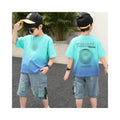 New Style Hot Sell High-Quality Boys 2024 Summer Korean Edition Sets Boy's Smiling Face Hanging Dye Set Children Two Piece Set