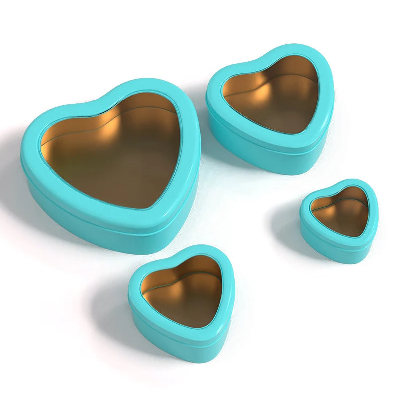 New Product Ideas 2025 Custom Logo Printed Heart Shape Tin Can for Candy With Clear Window Metal Tin Box Packaging