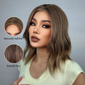 Fast Delivery Short Bob Synthetic Wavy Wig with Bangs Ombre Brown Blonde Shoulder Length Wigs Natural Heat Resistant Hair