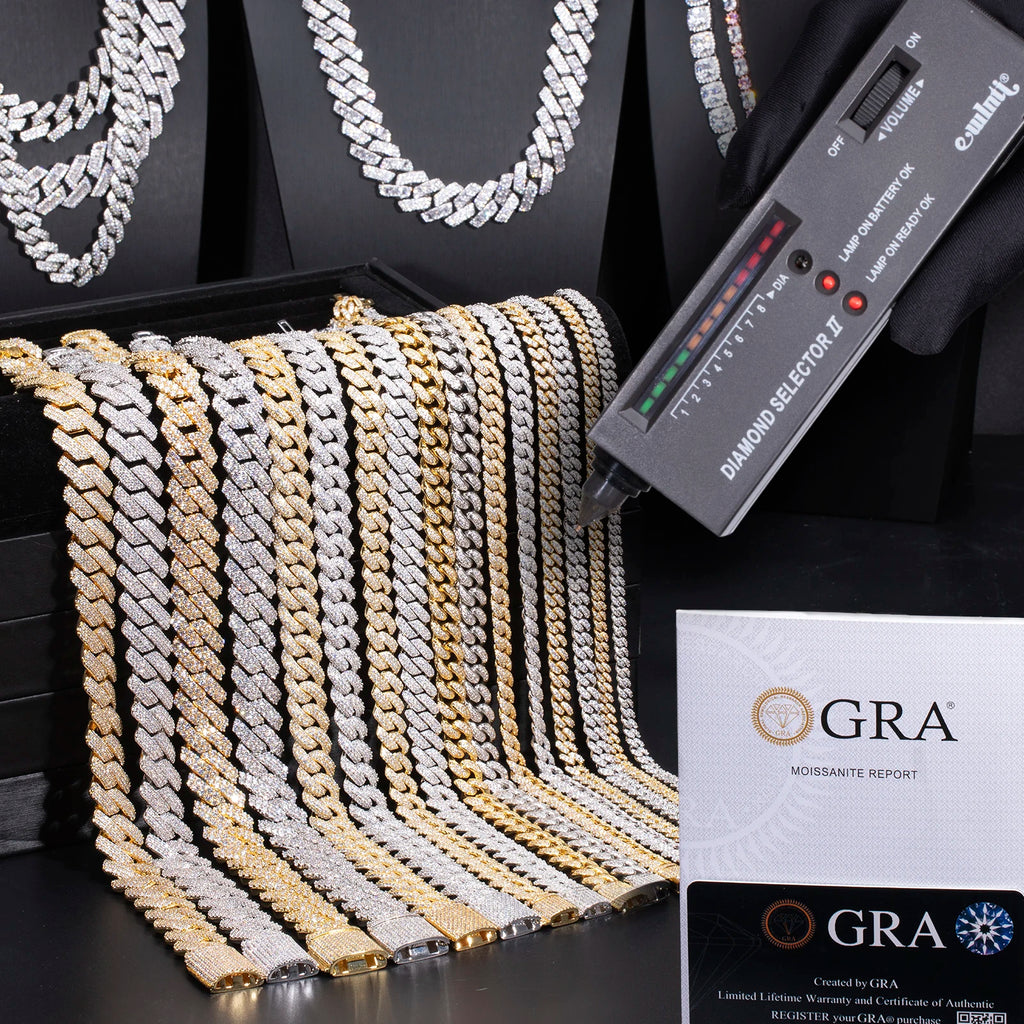 Sterling Silver 925 White Gold Miami Cuban Link Iced Out Lab Diamond Moissanite Cuban Chain Necklace Jewelry