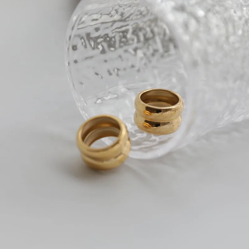 High End 18K Plain Gold Simple Double-layer Chunky Statement Rings Stainless Steel Trendy Simple Gold Plated Jewelry