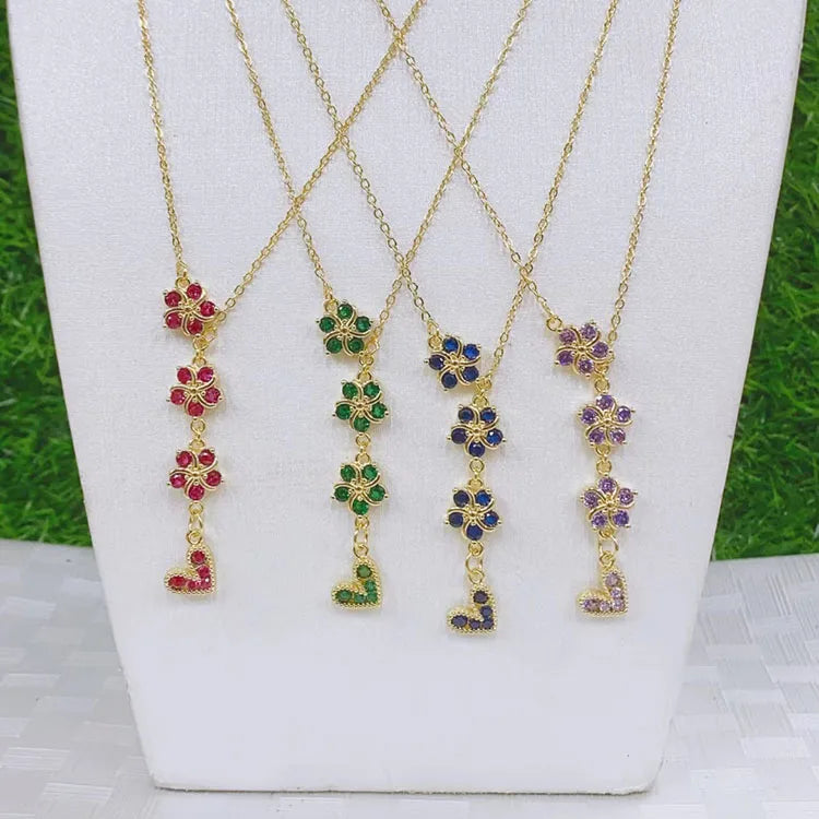 NZ1346 Fashion Dainty New Chic Mini 18k Gold Plated Rainbow Floral Flower Drop Charms Necklaces for Women 2022