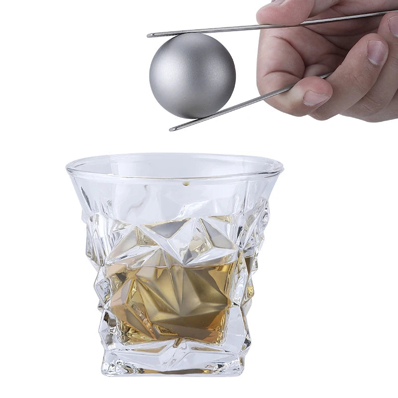 Reusable Pure Titanium Eco-friendly UltraLight Whiskey Stones Ball Shape Ice Cubes Laser Print Logo Gift Set for Outdoor Camping