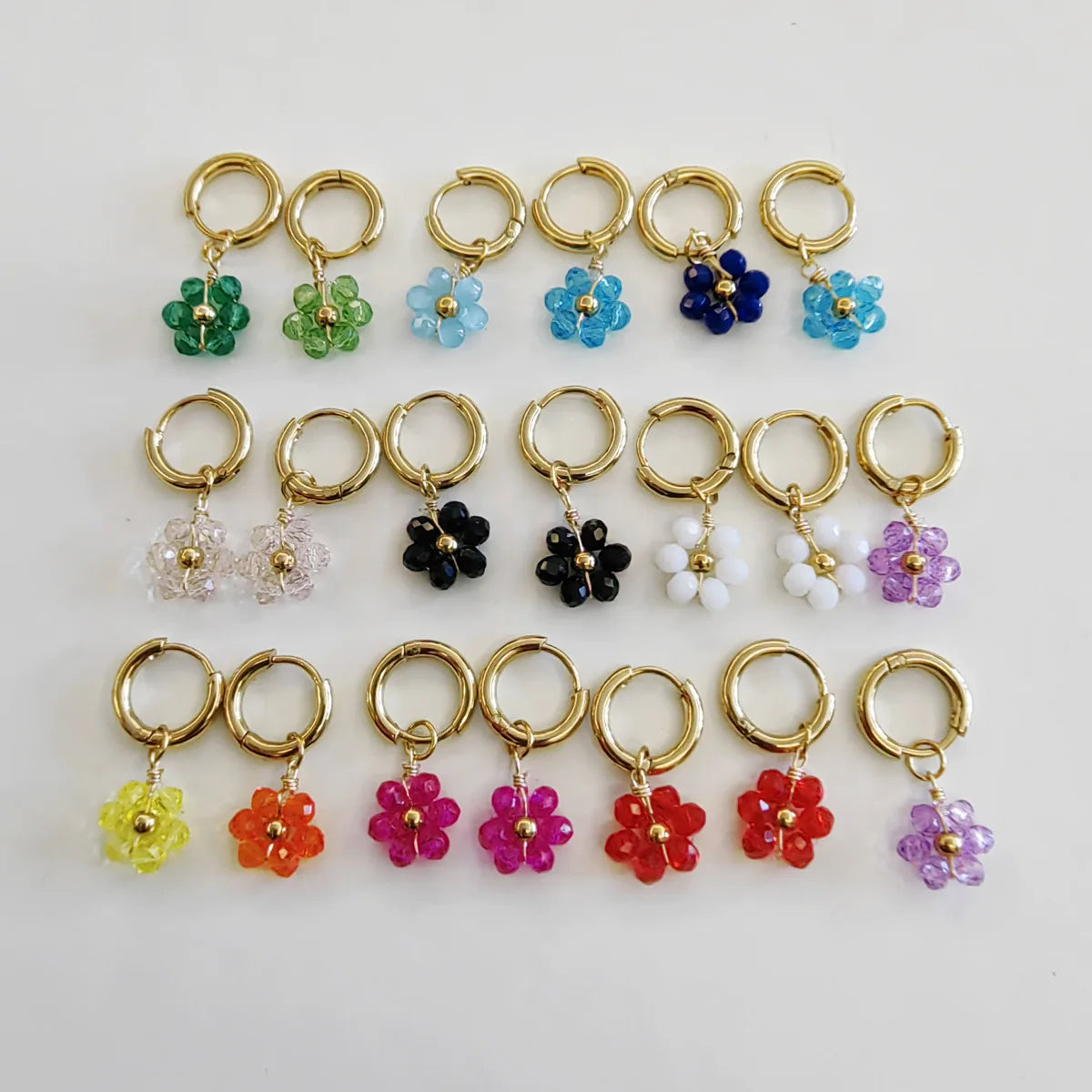 Spring Summer Trendy Colorful Beaded Daisy Flower Stainless Steel Hoop Earring for Women Fashion Earrings Jewelry Gifts