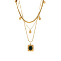 Retro Women's Water Drop Clavicle Chain Necklace Multilayer Emerald Square Pendant Stackable Three Fashion Pendant Necklaces