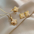 G1822 3Pcs Set Rotatable Flower Fidget Ring Necklace Anxiety Stress Relieve Earrings Spinning Mood Four Leaf Clover Jewelry Sets