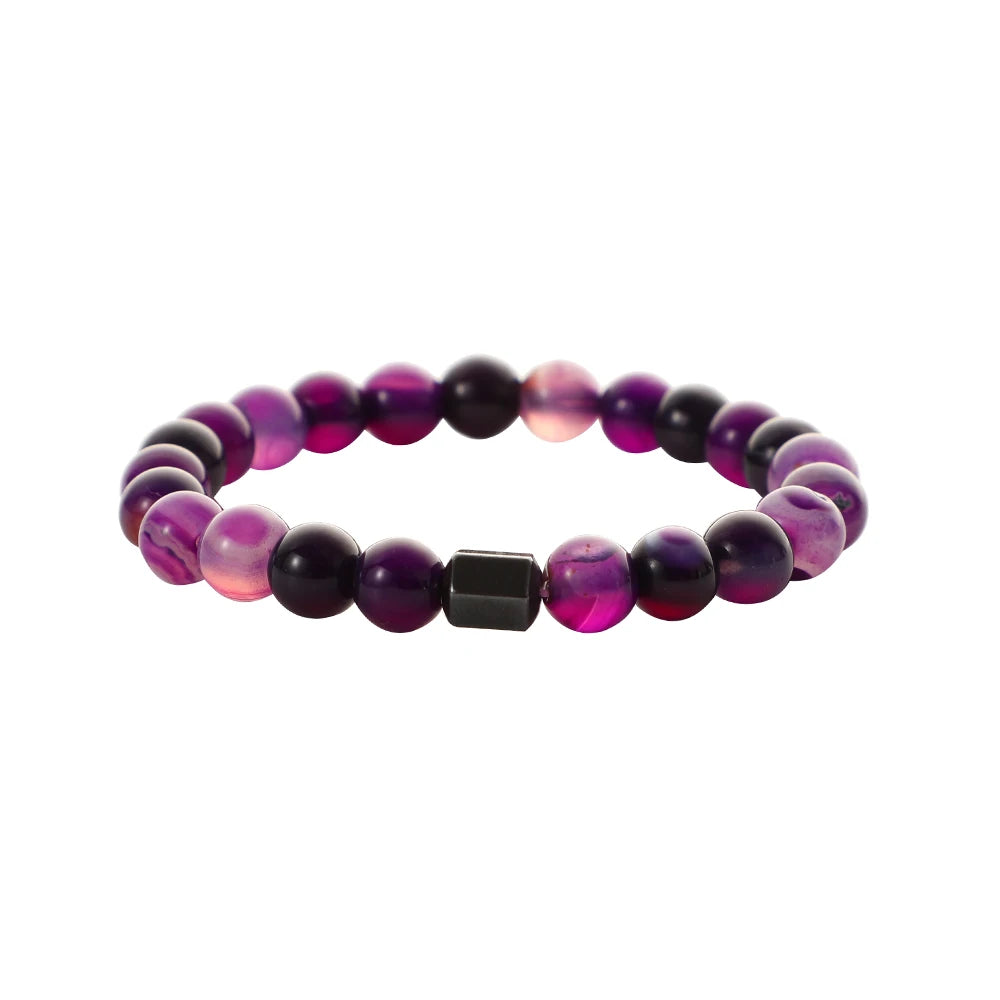 Hot Sale Multicolor 8 MM Purple Banded Agate Bead Natural Healing Balance Beaded Bracelets for Women Men