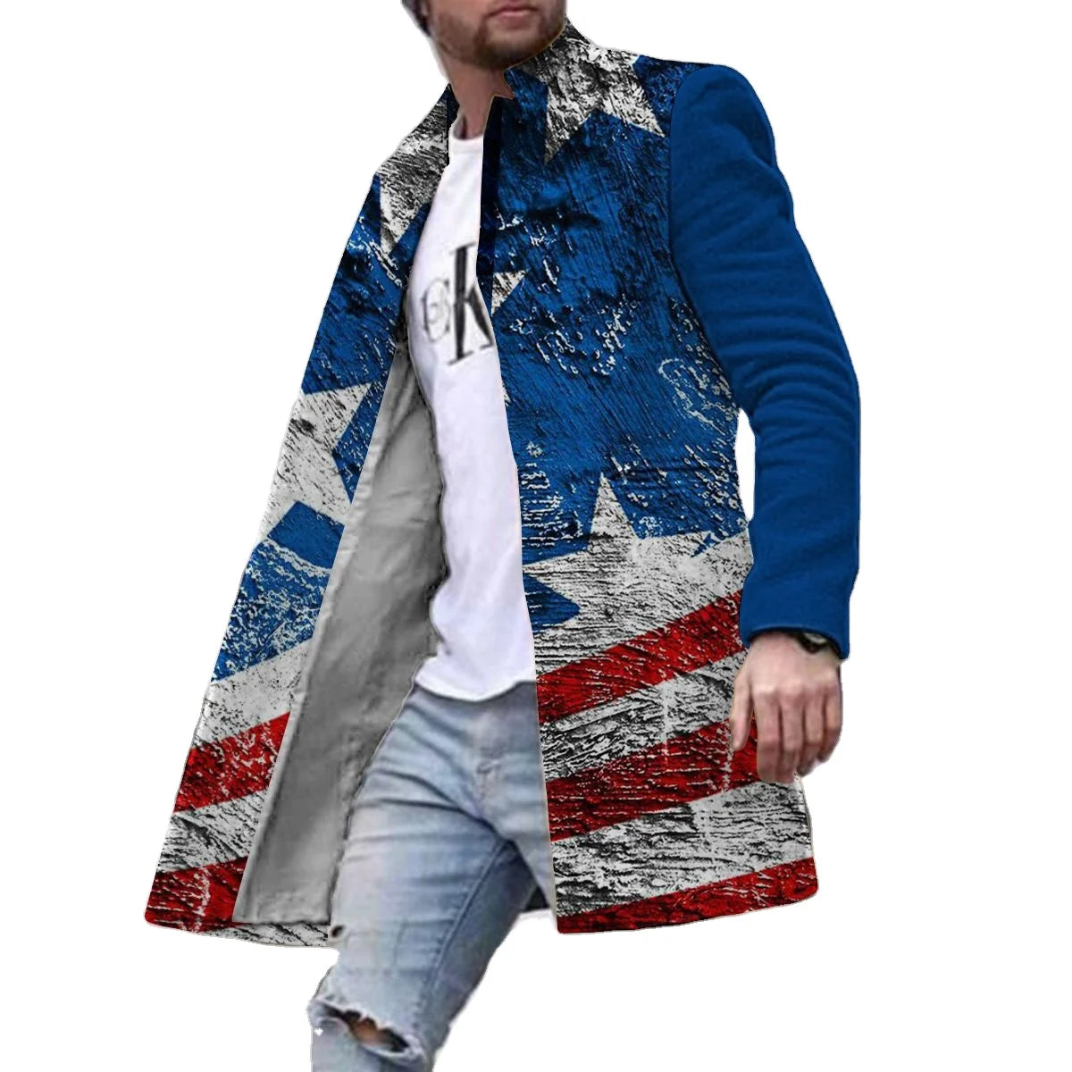 Wholesale British Business Slim-fit Casual Men's Long Coat Stylish Stand Collar 100% Polyester Worsted Fabric Eco-Friendly