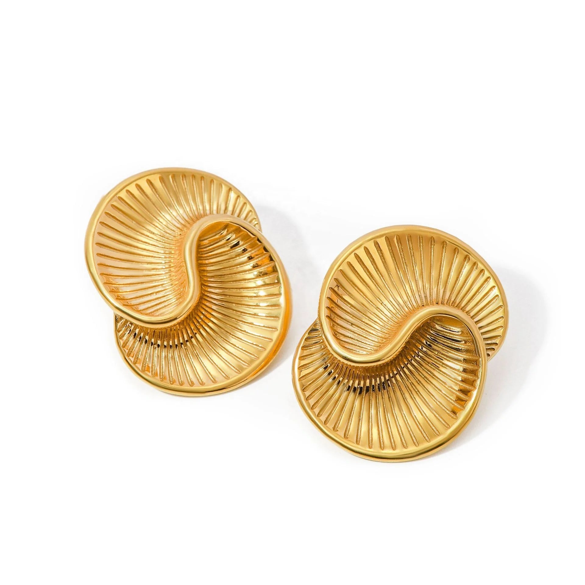 DEYIN Wholesale Fashion Jewelry PVD PlatedStainless Steel Creativity Trendy Earrings Twisted Irregular Spiral Fan Earrings Women