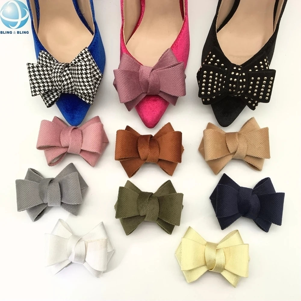 Multi-color Fashion Fabric Bowtie Shoe Brooch Clip Detachable Ladies Heel Shoe Clips Decorations