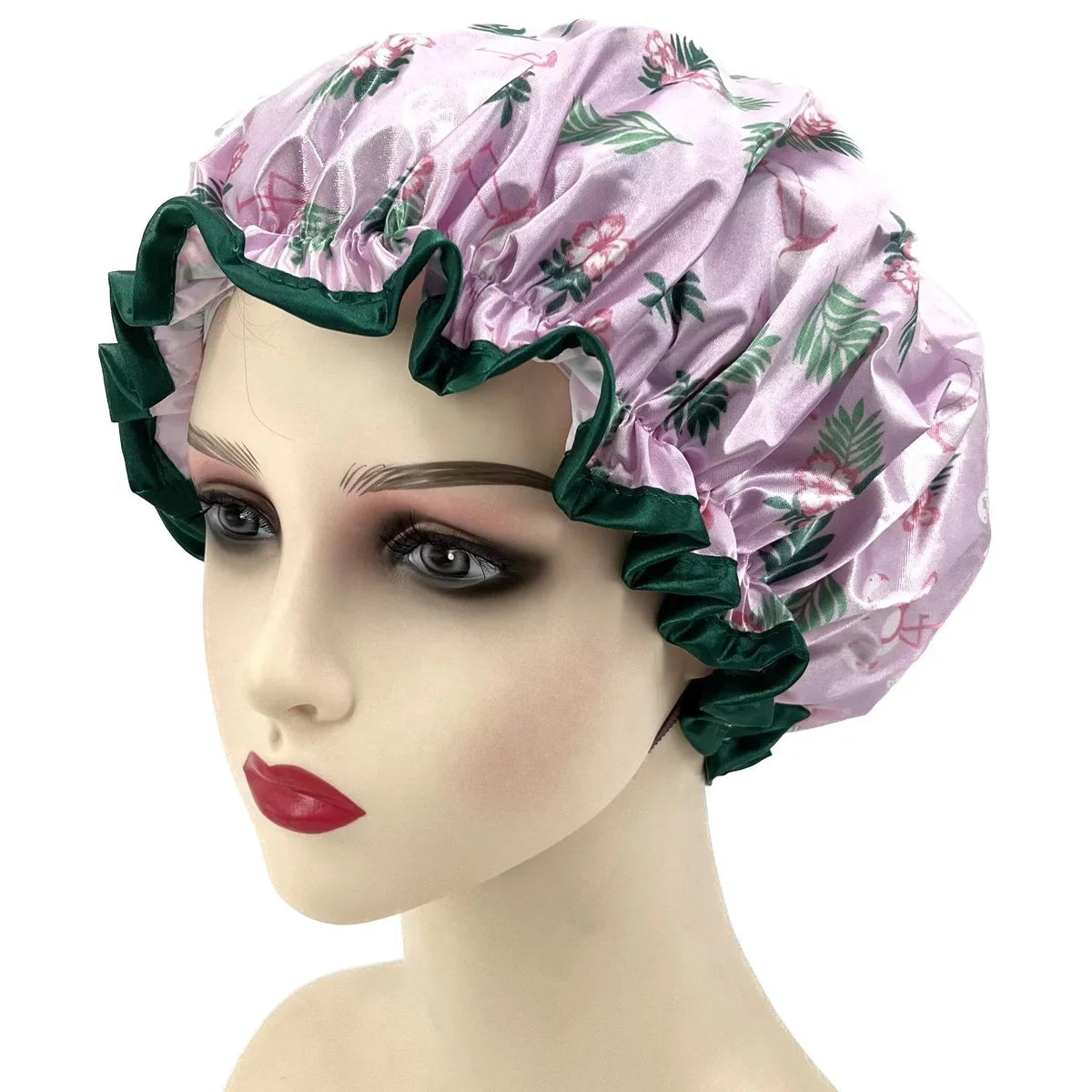 Hot Sales Flamingo Shower Cap Women Reusable Double Layer Waterproof Shower Hair Bath Cap Large Size