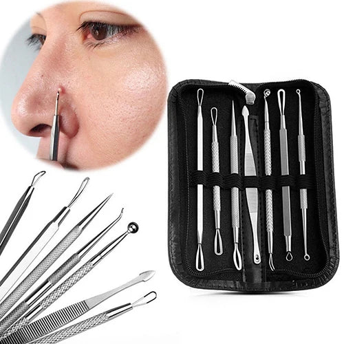 Factory Price 7PCS Pack Blackhead Remover Tool Stainless Steel Pimple Blemish Comedone Extractor Face Care Beauty Tool Set Kit